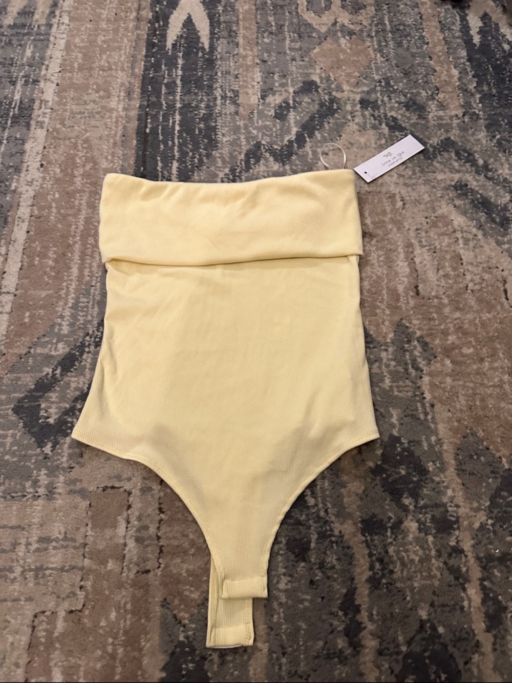 Strapless Fold-Over Bodysuit in Pale Yellow